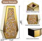 SHYFOY Gold Flower Vase Crushed Diamond Glass Vase Large Crystal Tall Vases for Centerpieces Luxurious Rhinestone Floor Vases Home Decor for Living Room Dining Room Coffee Table, Can’t Hold Water