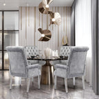 LOULENS Luxurious Velvet Dining Chairs, Modern Upholstered Dining Chair with Arms, Tufted High Back Dining Room Chairs with Stainless Steel Leg for Kitchen & Dining Room, Grey