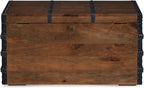 Signature Design By Ashley Kettleby Wooden Storage Box Trunk, Vintage‑Style Coffee Table With Hinged Top And Hidden Storage, Wood Construction With Metal Hardware For Living Room Organization, Brown