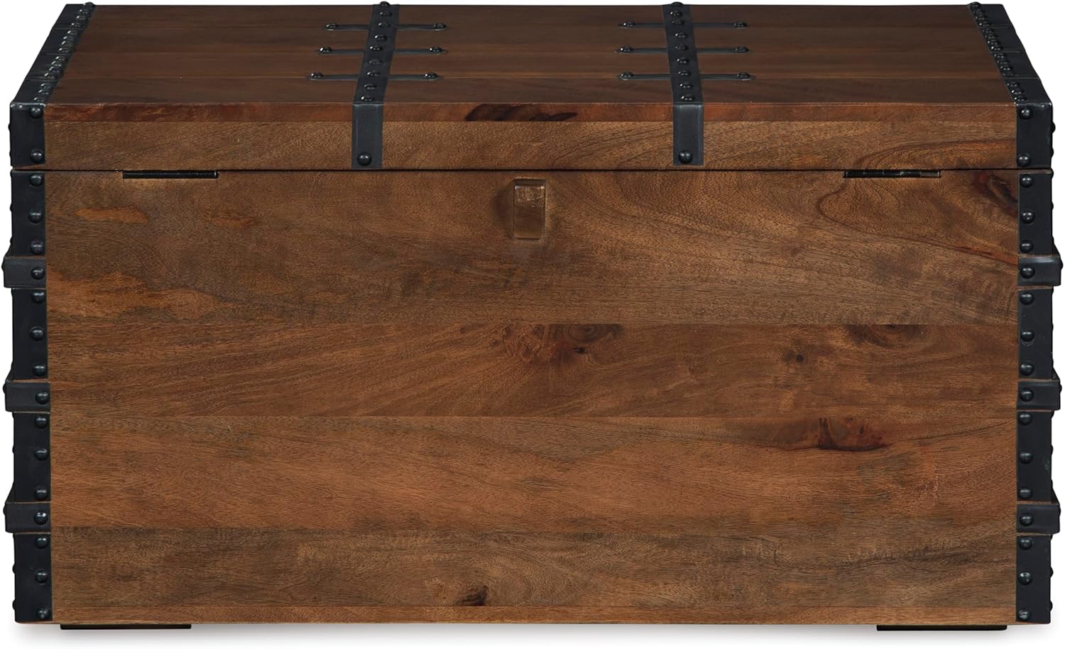 Signature Design By Ashley Kettleby Wooden Storage Box Trunk, Vintage‑Style Coffee Table With Hinged Top And Hidden Storage, Wood Construction With Metal Hardware For Living Room Organization, Brown