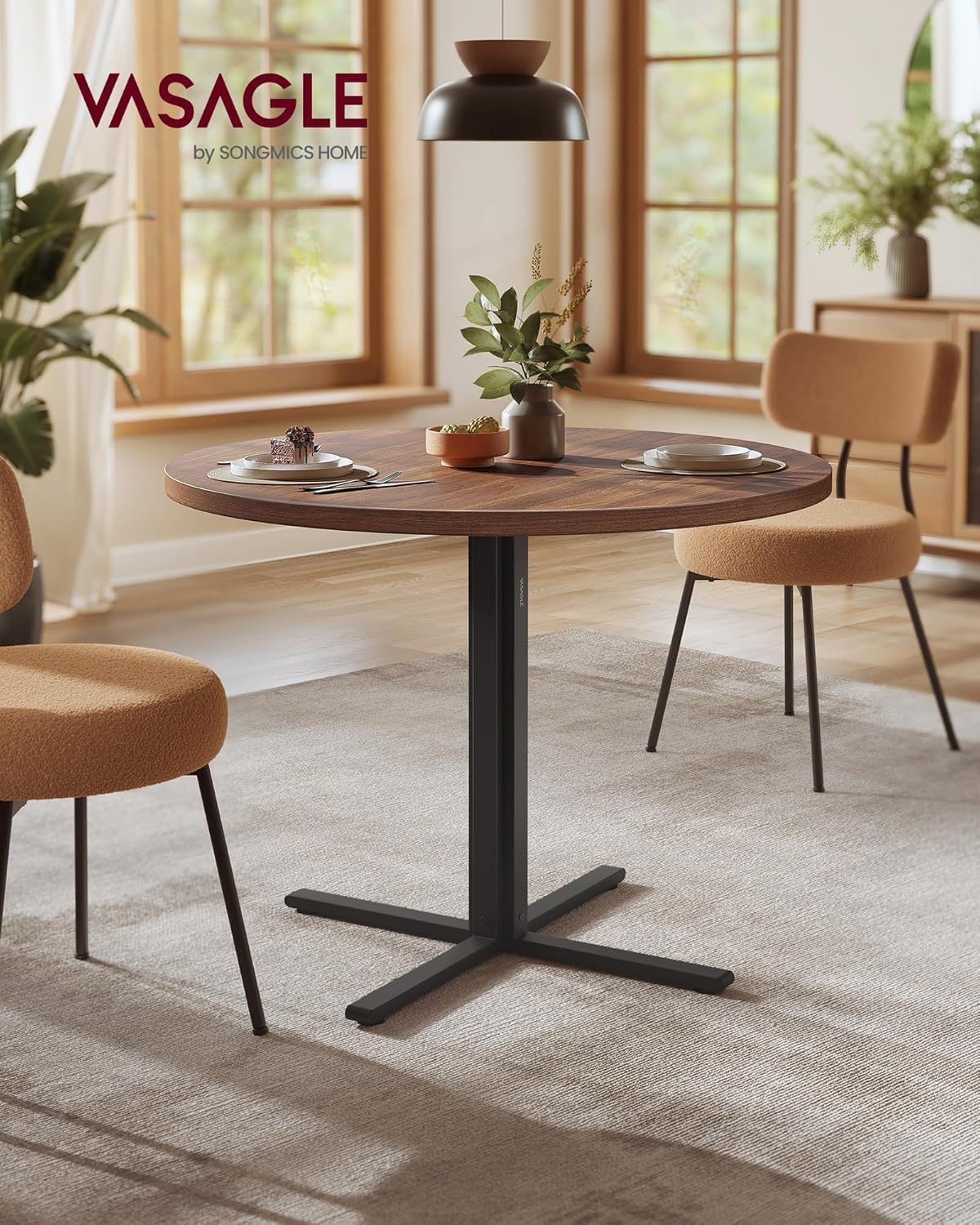 Small Round Dining Table for 4, 31.5-Inch Water-Resistant Kitchen Table for Dining Room, Living Room, or Farmhouse, Somber Walnut
