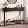 ONBRILL 47 Inch Fluted Console Table with Drawers, Entryway Table with Storage, Oval Sofa Tables Behind Couch, Mid-Century Modern Hallway Tables for Entryway, Hallway, Small Spaces, Black