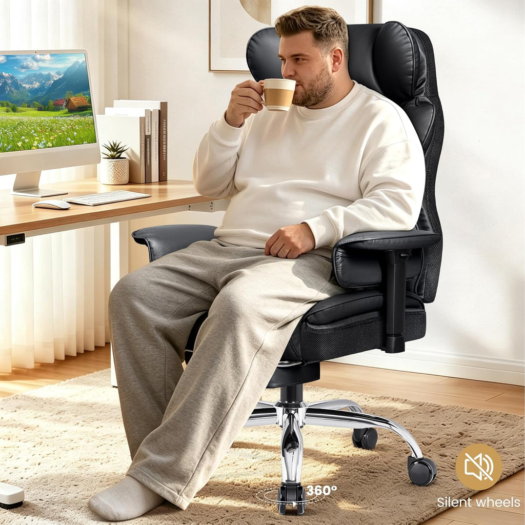 Big & Tall Office Chair 400 lbs – 21.3" Wide Seat High Back Ergonomic Executive Chair with Retractable Footrest, Heavy Duty Computer Gaming Chair for Heavy People, Black
