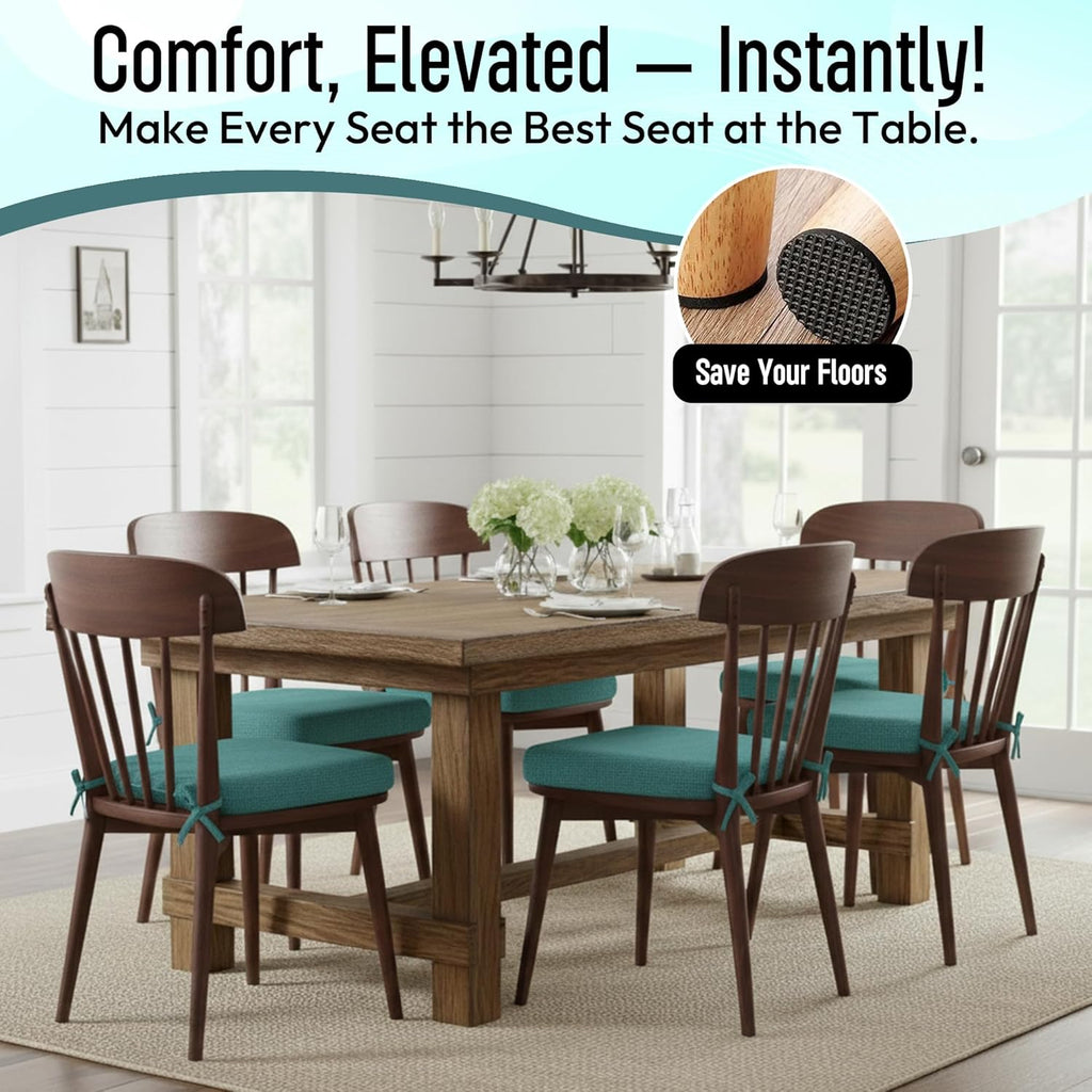 Chair Cushions for Dining Chairs - 17" x 16" x 2" D-Shaped Indoor Seat Cushions - Non Slip Chair Pads with Removable Ties and Washable Cover Set of 4 - Chair Leg Pads Included - Teal