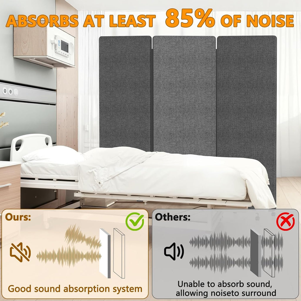 Soundproof Room Divider 3 Panels Rolling Room Divider with Wheels,Office Partitions Portable Wall, Freestanding Folding Partition Privacy Screens for Home, Office,Bedroom,Hospital,72x66in Dark Gray
