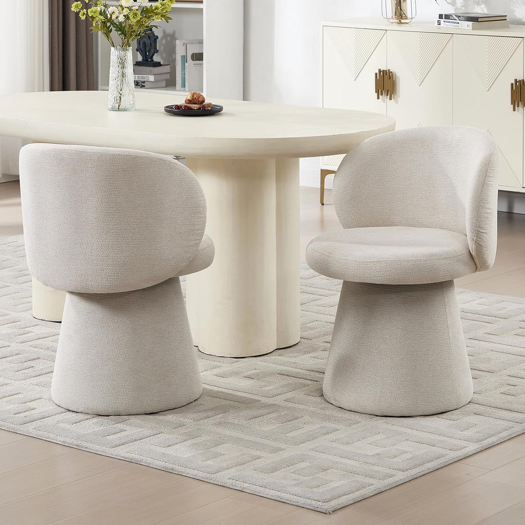 Swivel Dining Chair Set of 1, Modern Chenille Upholstered Boucle Swivel Barrel Chair, Comfy Fabric Accent Side Chairs for Kitchen Dining Living Vanity Room Bedroom, Beige