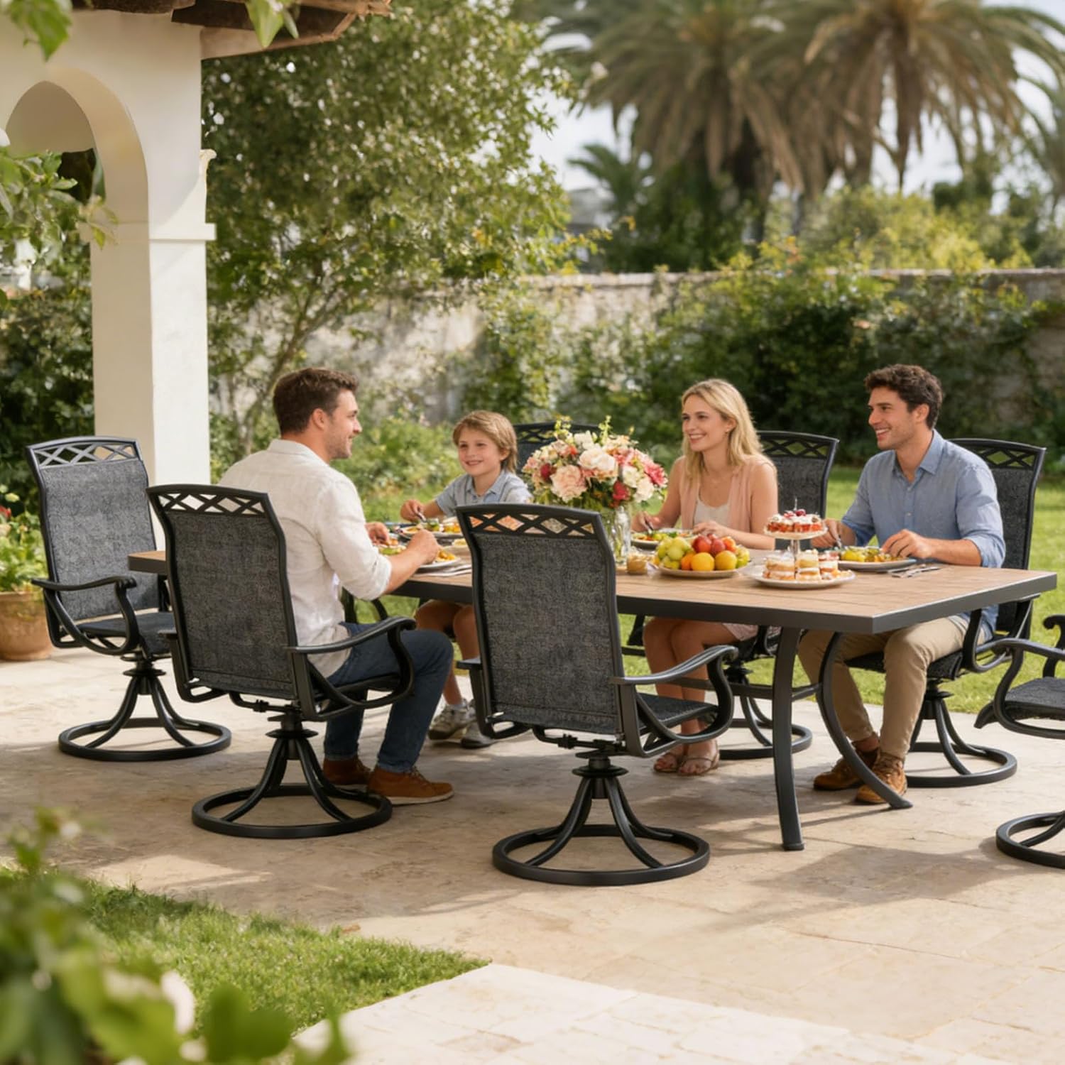 Patio Swivel Chair Set of 2, High Back Textilene Patio Chairs, Swivel Dining Chairs for Outdoor – 360° Swivel Rocker Chair, All-Weather Metal Frame for Porch, Garden, Deck, Poolside (Gray-2, 2PC)