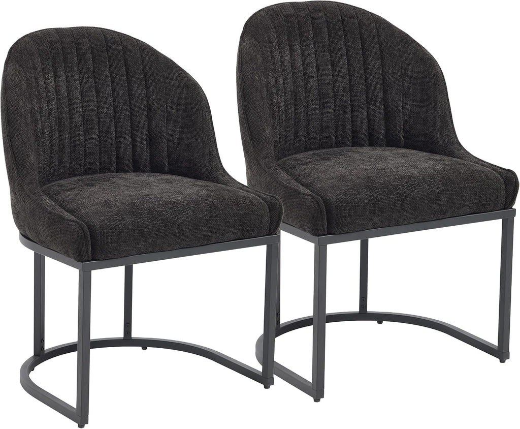 Dining Chairs Set of 2, Linen Upholstered Dining Room Chairs with Black Metal Legs, Modern Kitchen Side Chairs Reading Chair (Black+Black, Set of 2)