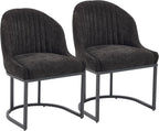 Dining Chairs Set of 2, Linen Upholstered Dining Room Chairs with Black Metal Legs, Modern Kitchen Side Chairs Reading Chair (Black+Black, Set of 2)