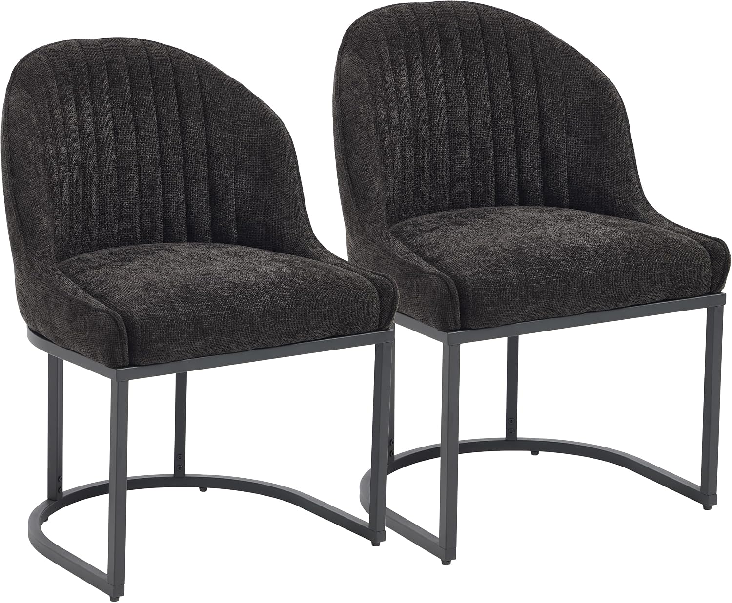 Dining Chairs Set of 2, Linen Upholstered Dining Room Chairs with Black Metal Legs, Modern Kitchen Side Chairs Reading Chair (Black+Black, Set of 2)