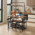 Garvee 3-Tier Small Kitchen Island with Power Outlet&2 Bar Stools, Vintage | Industrial Bakers Rack with 5 Hooks, adjustable Microwave Stand Coffee Bar Table for Dining Room, Living Room, Apartment