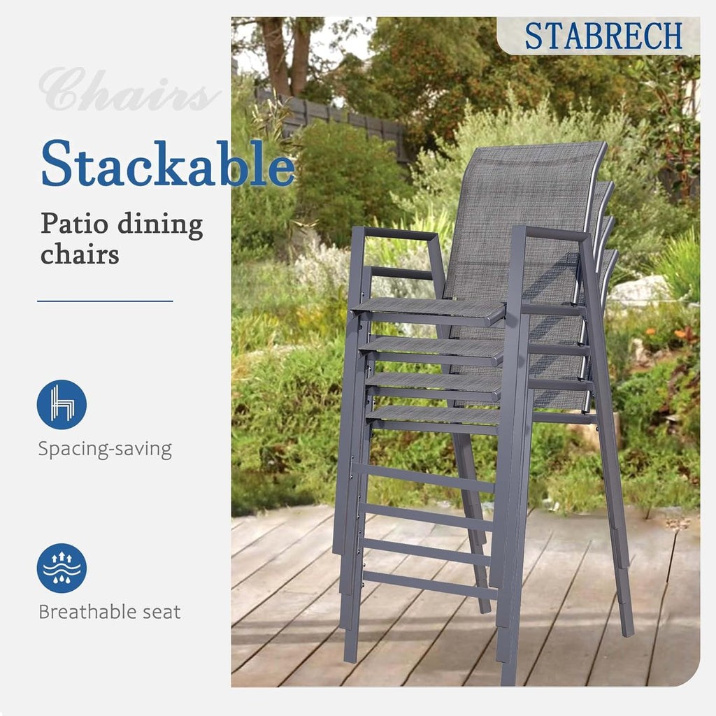 Outdoor Bar Stools Set of 2, 44'' Patio Bar Chairs with Textile High Back, Bar Height Chairs with Straight Armrest and Footrest, Grey