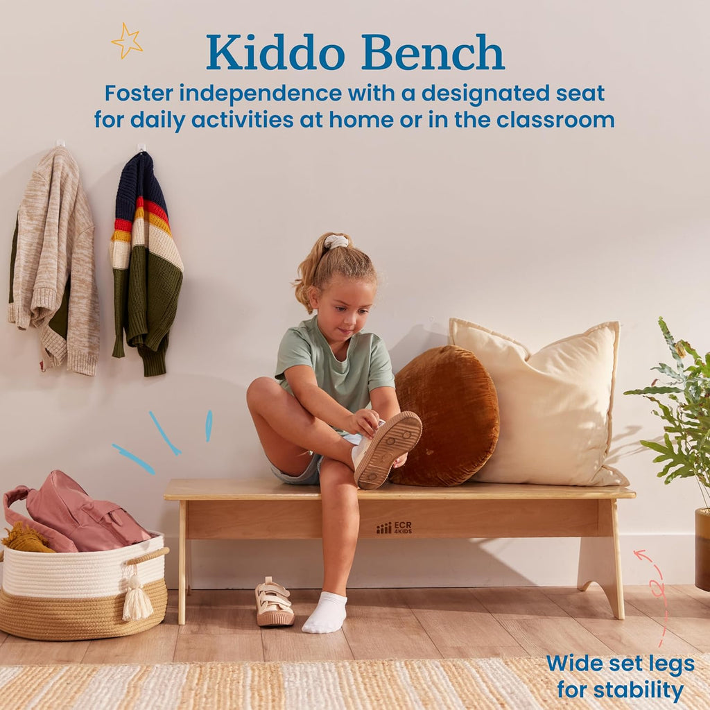 ECR4Kids Kiddo Classroom Bench, 12in Seat Height, Wooden, Children's Furniture, Natural