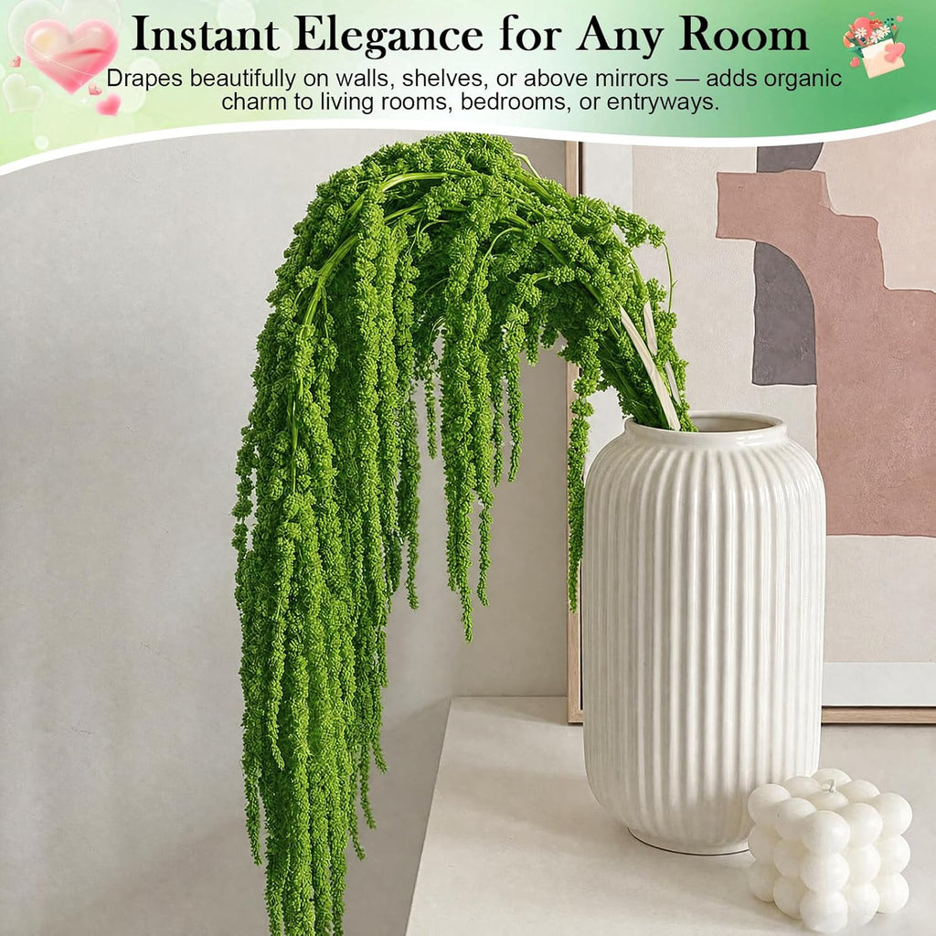 6Pcs Light Green Dried Amaranthus Hanging Flowers for Wedding Arch, 100% Natural Preserved Amaranthus Flowers for Floral Arrangement, Wall Home Decor (23 in)