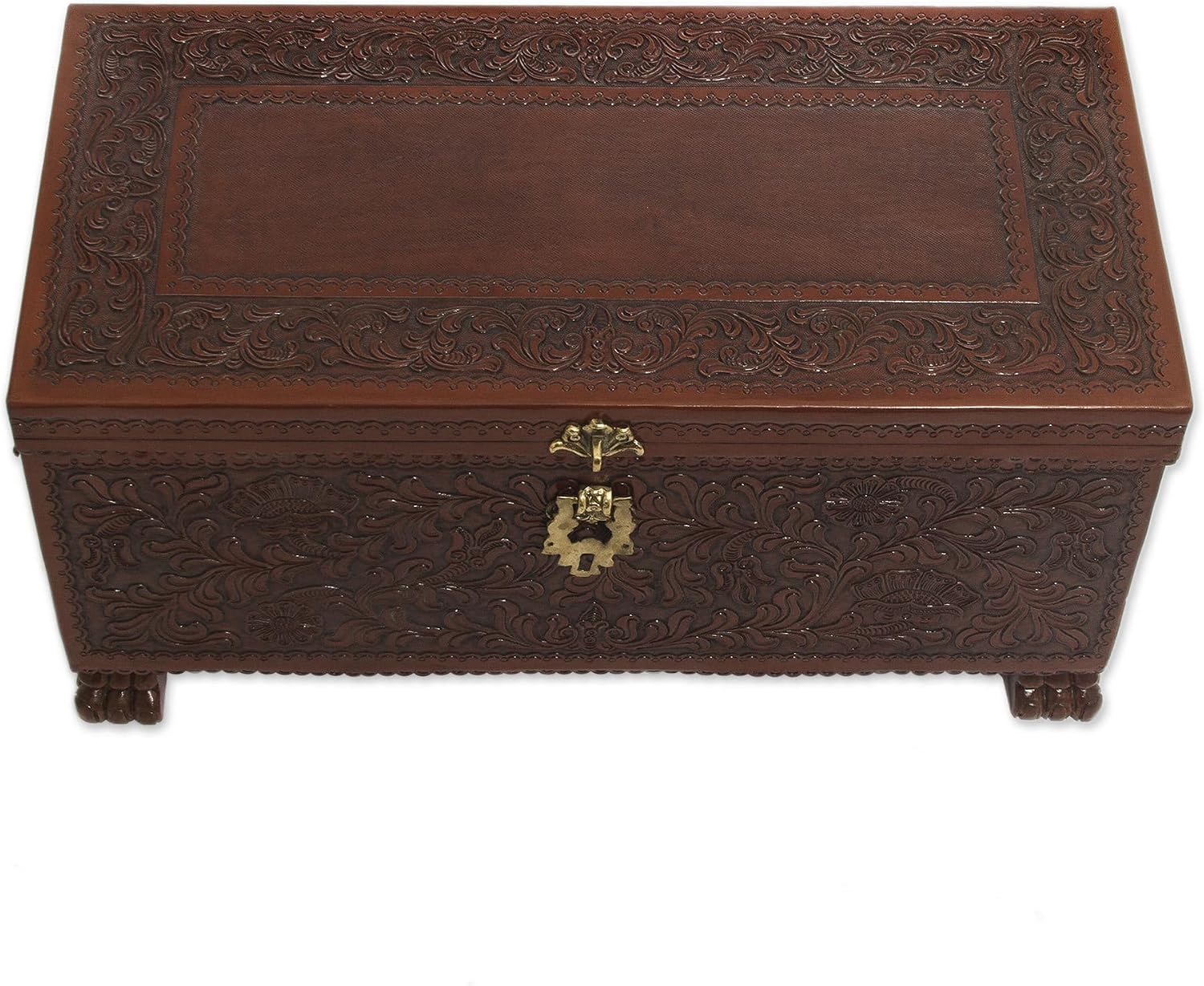 NOVICA Artisan Handmade Cedar and Leather Chest Brown Woodleather Peru Furniture Trunks Colonial 'Colonial Days'