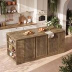 Tribesigns 71" Kitchen Island with Storage and Seating, Wooden Stationary Kitchen Bar, Large Island Table with Slatted Doors Cabinet & 6 Open Shelves, Farmhouse Style for Apartment & Home