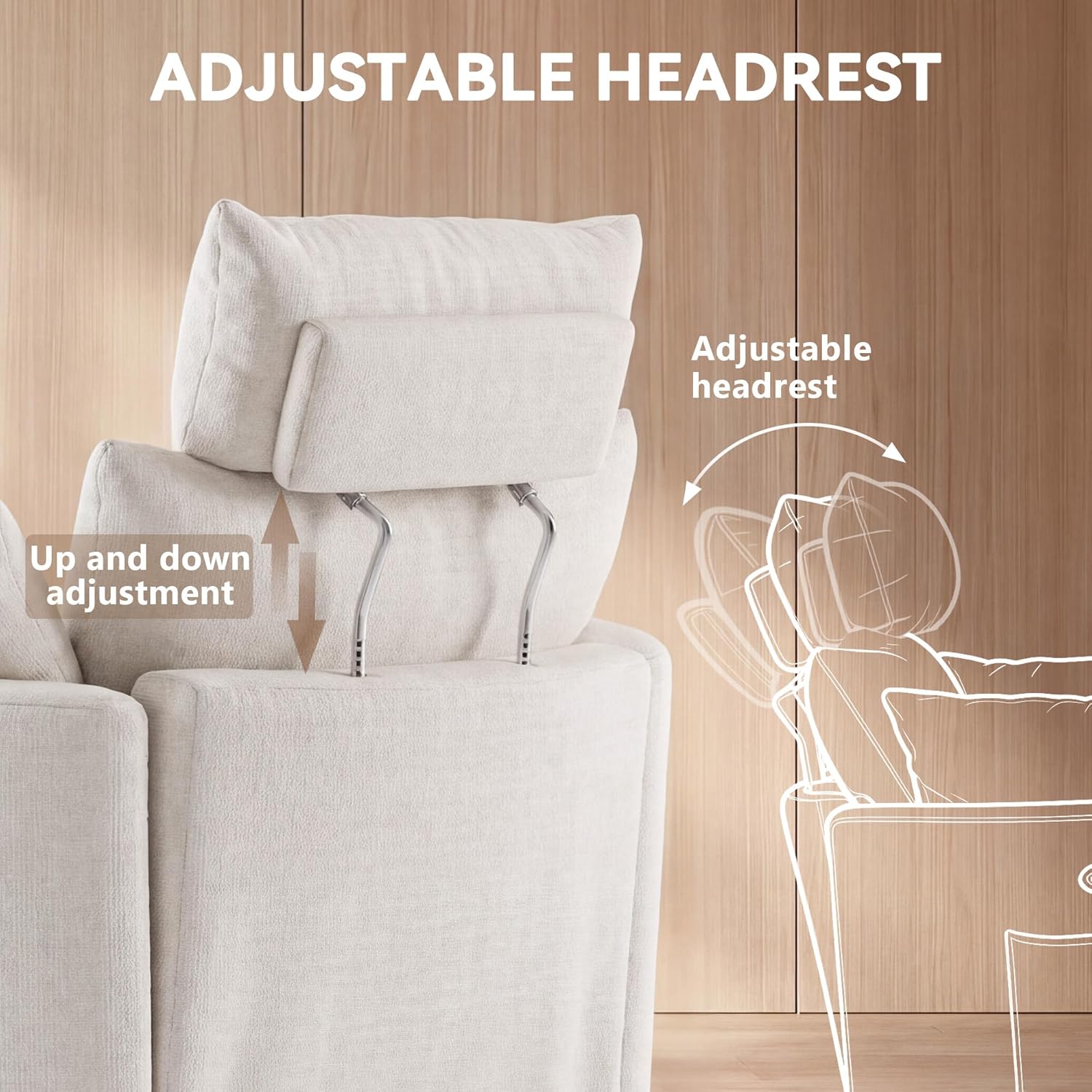 FOXHUNTER Manual Nursery Rocking Chairs Glider Rocking Chair 360°Swivel Rocking Recliner with Phone Holder,Footrest,Oversized Rocker Chair for Living Room, Chenille, White