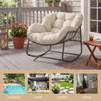 Bifanuo Oversized Egg Rocking Chair for Indoor/Outdoor – All-Weather Wicker Rattan Lounge Chair with Cushion, Patio Rocker for Porch, Garden, or Balcony (Classic Beige)