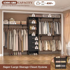 Armocity 120 Inches Closet System, 10FT Walk In Closet Organizer with 3 Shelving Towers, Heavy Duty Clothes Rack with 3 Drawers, Built-In Garment Rack, 120" L x 16" W x 75" H, Max Load 1300 LBS, Black