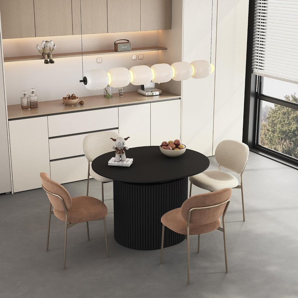 44"-132" Long Round Extendable Dining Table for 4-12, Farmhouse Oval Expandable Dinner Kitchen Table with Fluted Base, Space Saving Mid Century Modern Dining Room Tables for Dining Living Room,Black