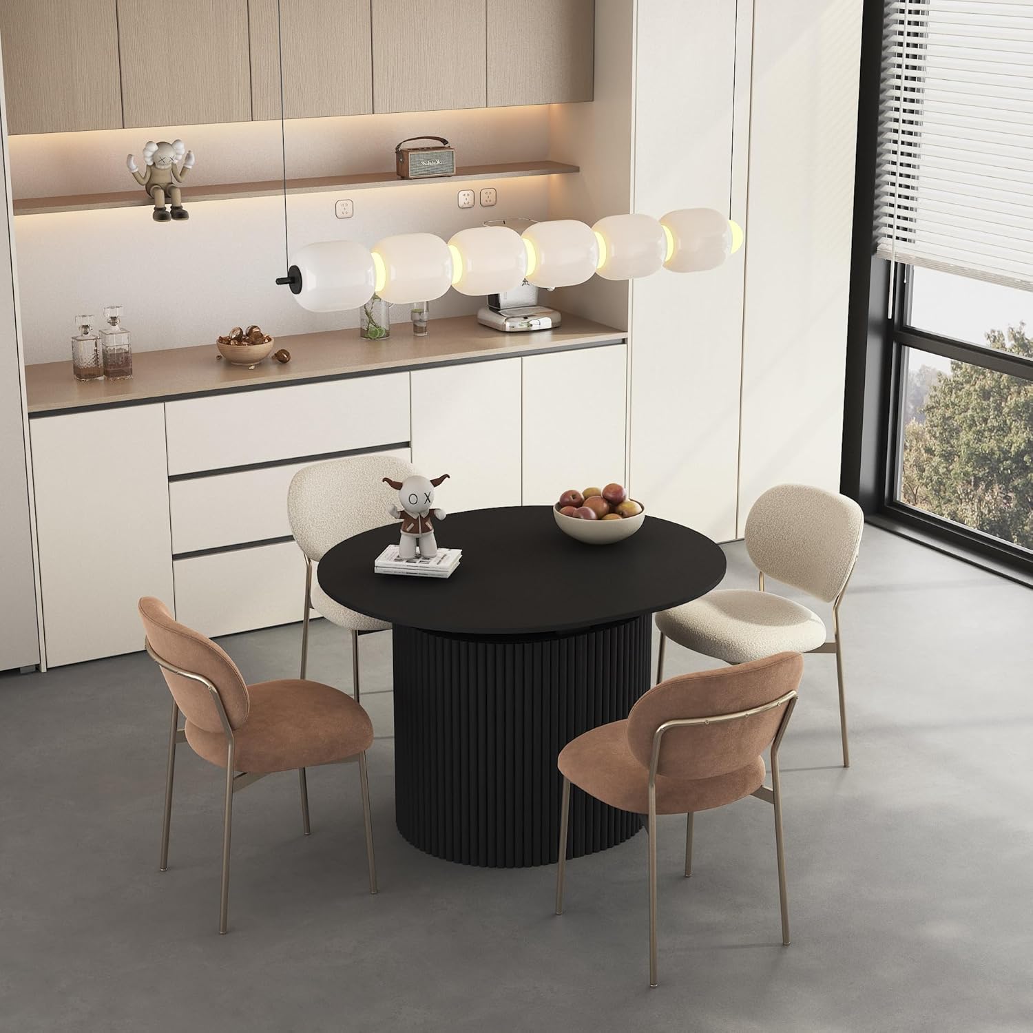 SSLine Oval Extendable Dining Table for 4-14 People, 44"-132" Extra-Long Expandable Kitchen Table with Fluted Base, Modern Large Extendable Table for Gatherings, Meeting, Dining Office Areas (Black)