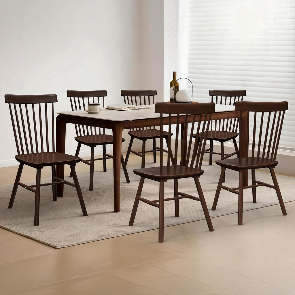 AreShark Windsor Dining Chairs, Farmhouse Wooden Dining Room Chairs, Solid Wood Kitchen Chairs with Spindle Back Set of 4, Brown