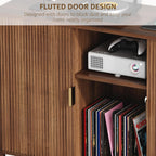 Record Player Stand with Vinyl Storage Cabinet, Turtable Stand Table with Charging Station, Side Table for Living Room, Holds Up to 350 Albums, Walnut, 47.3”x15.7”x31.1”H