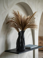 Modular Rockery Art Vase Set of 2, Separatable Centerpiece Table Decorations - 11" Tall Matte Black Ceramic Vases for Flowers, Pampas Grass, Modern Nordic Boho Home Decor (Black)