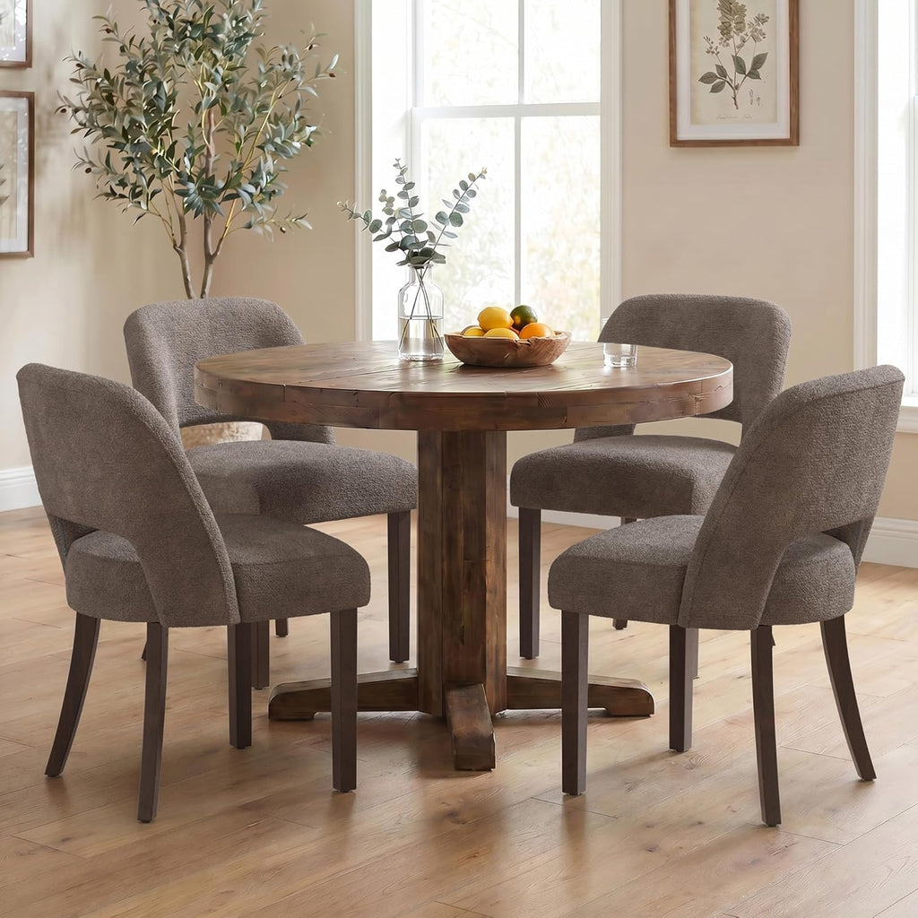 Usaint Wooden Dining Chairs Set of 6, Modern Upholstered Dining Room Chair Kitchen Chairs with Ergonomic Curved Backrest for Kitchen and Restaurant, Brown