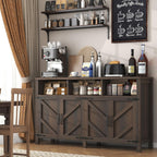 knoworld Buffet Sideboard with Storage Farmhouse with 4 Doors, 55'' Large Kitchen Storage Cabinet Wood Coffee Bar Cabinet Buffet Table with Shelves for Kitchen, Dining Room, Entryway (Brown, 55in)