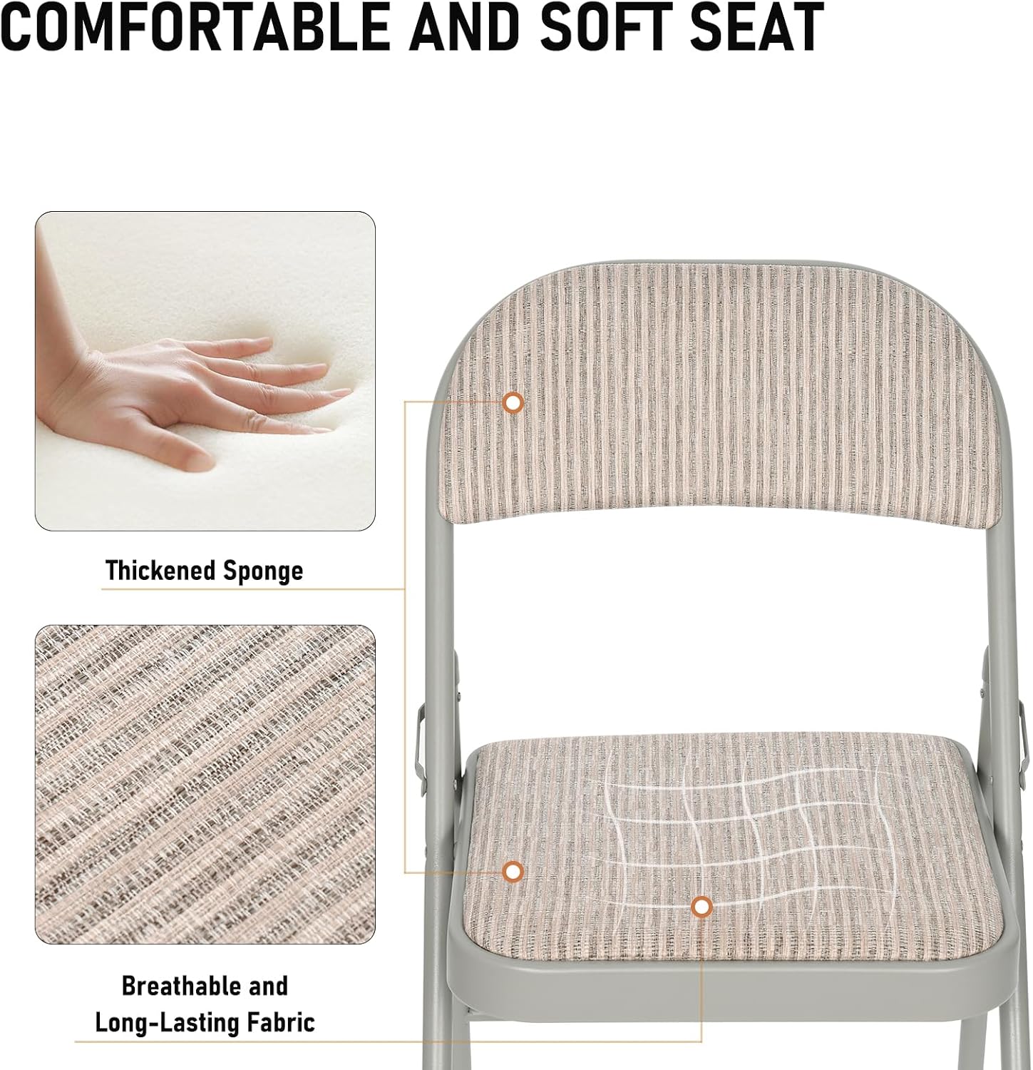 30 Pack Grey Folding Chairs, Fabric Dining Chair Set with Padded Cushion, Indoor Outdoor Folding Chairs Seat for Home Office Events Wedding Party