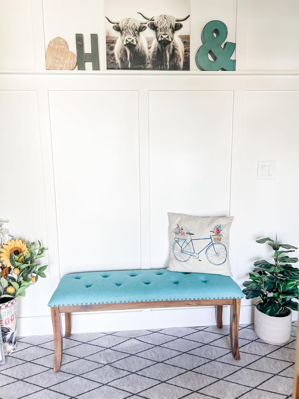 PHI VILLA Bench for Bedroom End of Bed - Dining Bench with Sturdy Wood Legs, Extra-Long Upholstered Tufted Bed Bench Seat, Farmhouse Entryway Bench
