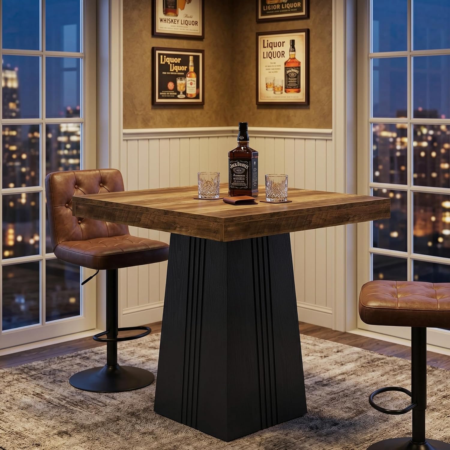 Tribesigns Square Bar Table, 35.4" H Bistro Pub Table with Fluted Hollow Base for Living Room Home Bar Cafe, Small Space (Only Table)