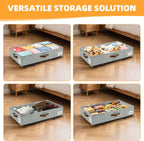 Under Bed Storage with Wheels,Underbed Storage with Sturdy Sidewalls/Bottom, Clear Cover, Label and PU Handle, Rolling Under Bed Drawers for Clothes, Shoes, 5.5 Inch Height,Grey, 2 Pack