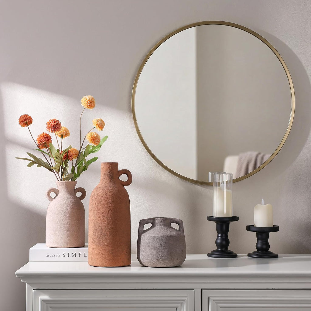 Ceramic Vase Set, 3Pcs Flower Vases for Modern Boho Farmhouse Decor, Decorative Vases for Pampas Grass & Dried Flowers, Distressed Finish