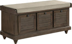 OSP Home Furnishings Dover Coastal Lift-Top Storage Bench with Shutter Face Styling, Dark Walnut Finish with Beige Fabric Cushion