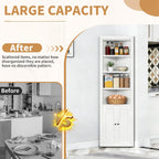 Tall Corner Pantry Cabinet for Living Room, 71 Inch 5-Tier Metal Corner Kitchen Cabinet, Adjustable Shelves, Floor Corner Bathroom Cabinet with Storage Shelves for Laundry Room, Space Saving, White
