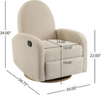 GDFStudio Swivel Glider Recliner Chair Nursery Rocker Recliner Chair with Boucle Upholstered High Back Single Seat Sofa Chair with Deep Seat Manual Nursing Reclining for Living Room, Almond