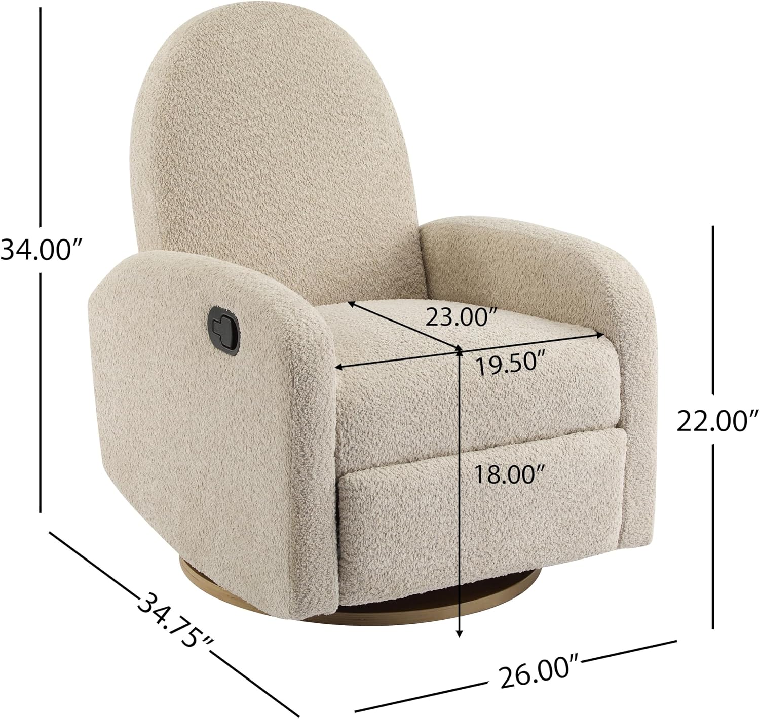 GDFStudio Swivel Glider Recliner Chair Nursery Rocker Recliner Chair with Boucle Upholstered High Back Single Seat Sofa Chair with Deep Seat Manual Nursing Reclining for Living Room, Almond