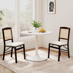 HAPPYGRILL Folding Dining Chairs Set of 2, Wood Kitchen Chair with Rattan Backrest & Padded Seat, Foldable Armless Side Chairs Set for Dining Room, Living Room, No Assembly (2, Espresso & Beige)