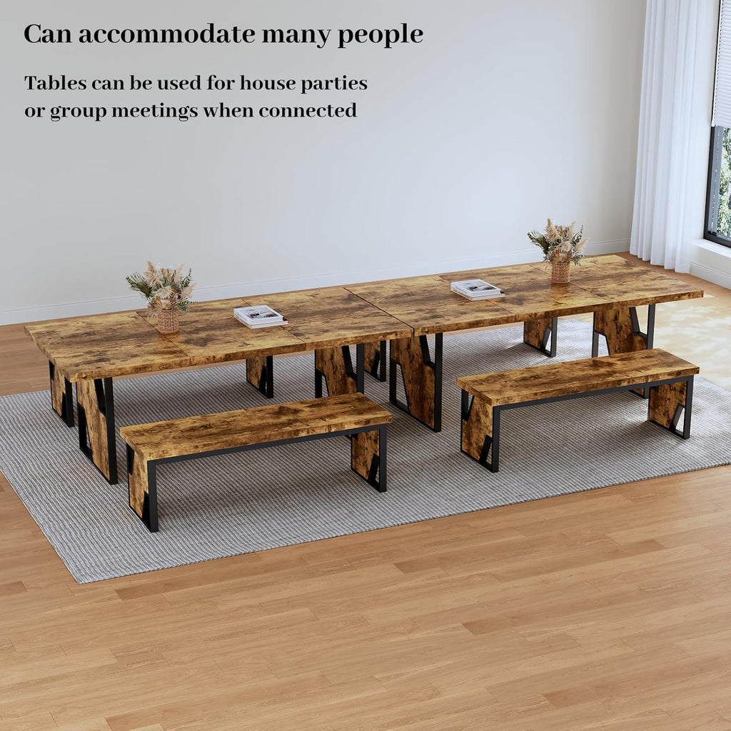 HIPIHOM 70.8" Wooden Dining Table with 2 Benches, Modern Kitchen Table and Chairs Set for 4-6 Person, Thickened MDF Wooden Table with Dining Bench for Living Dining Room, Kitchen, Office