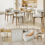 LEVELEVE Wooden Dining Chairs Set of 4,Farmhouse Kitchen Chairs with Curved Back,Modern Fabric Upholstered Chairs for Dining Room,Grey