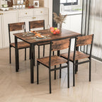 GOFLAME 5-Piece Dining Table Set, Industrial Kitchen Table and Chairs for 4 with Backrest and Metal Frame, Rectangular Space-Saving Dinette Set for Dining Room, Apartment, Small Space, Rustic Brown