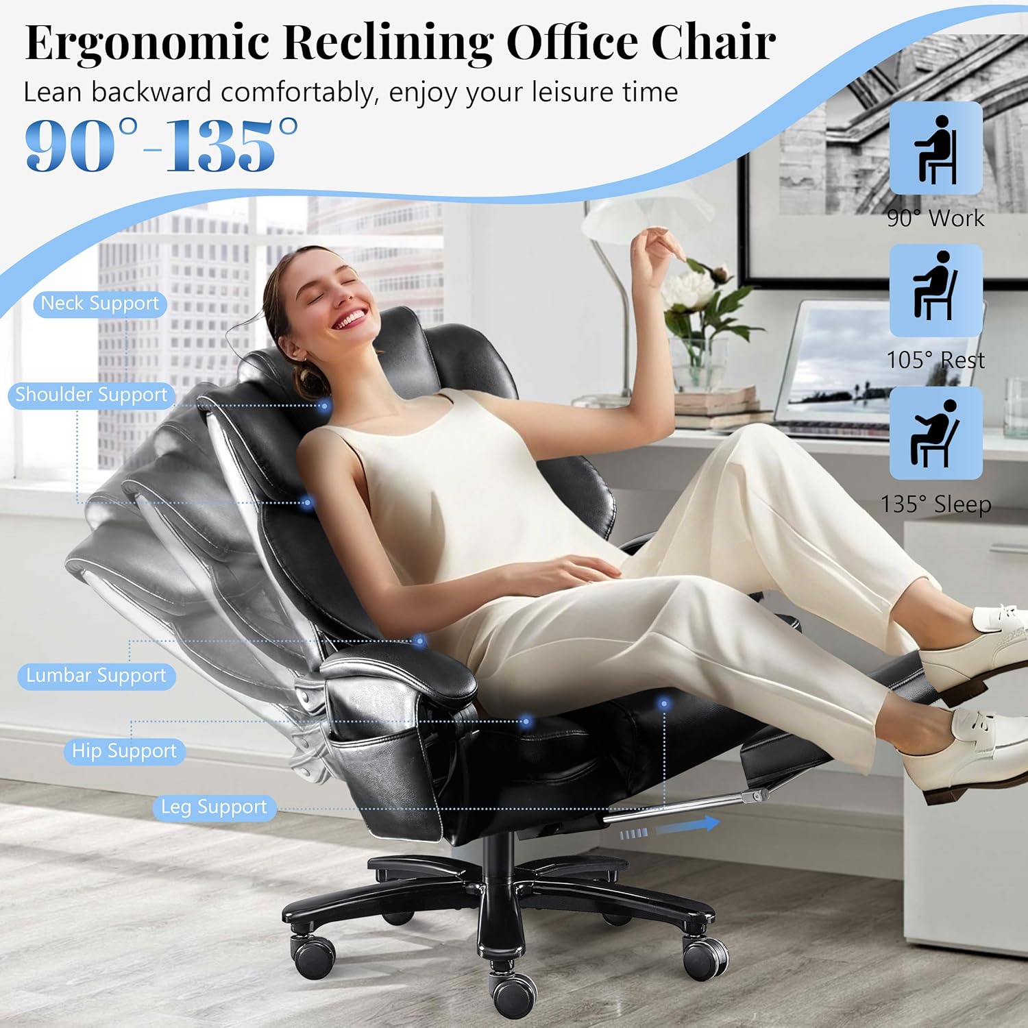 650LBS Massage Office Chair, PU Big and Tall Office Chairs with Vibration Kneading 4-Points, Oversized Ergonomic Reclining Executive Chair with Footrest, High Back Thick Cushion Gaming Chair,Black