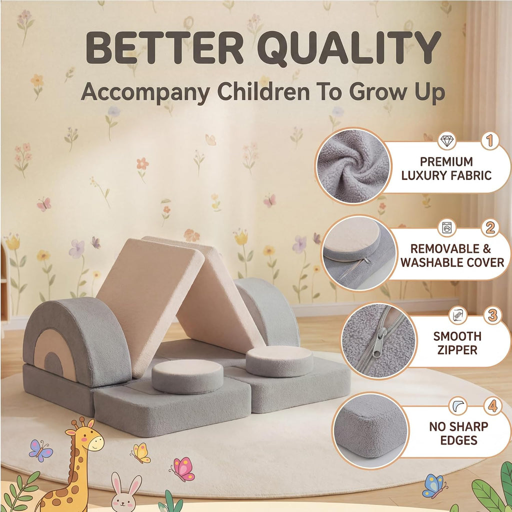 14pcs Modular Kids Play Couch, Child Sectional Sofa, Fortplay Bedroom and Playroom Furniture for Toddlers, Convertible Foam and Floor Cushion for Boys and Girls