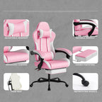Video Gaming Chair, Ergonomic Computer Chair with Massage Lumbar Support, 90°-135° Reclining High Back Gaming Chair with Footrest, Adjustable Height 360° Swivel PU Leather Office Chair for Adults