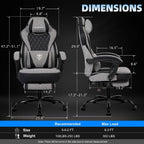 Vonesse Gaming Chair, Reclining Fabric Gaming Chairs for Adults 250LBS, Office Chair with Pocket Spring Cushion, Computer Chair with Footrest and Massage Lumbar Support (Grey)