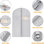Syeeiex 40" Suit Bag, Set of 5 Garment Bags for Hanging Clothes, Suit Bags for Closet Storage, Garment Bags for Storage Suits,T-shirts, Jackets and Coats(Grey Arrow)