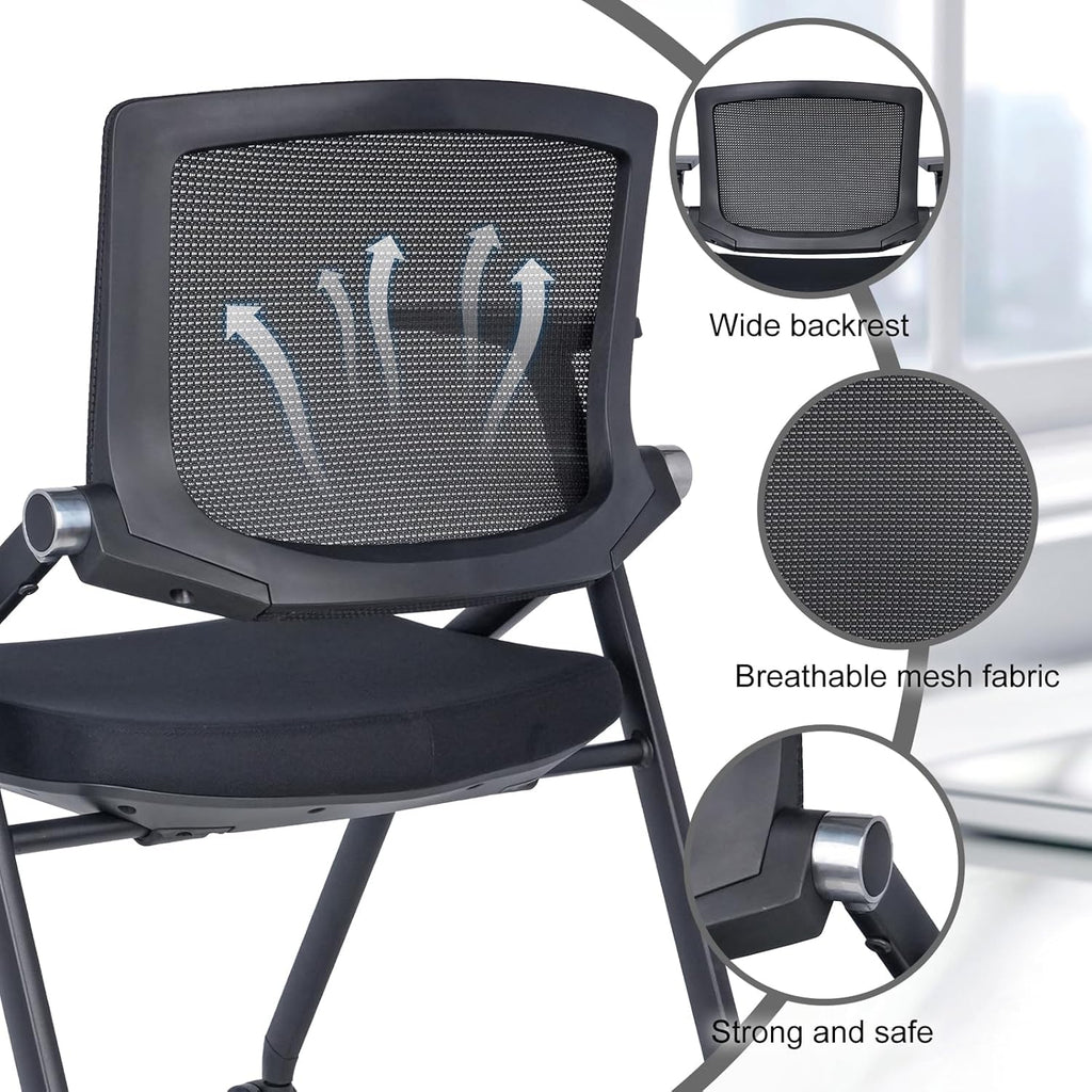 Upgraded Folding Chair with Wheels and Padded, Ergonomic Mesh Back and Arms for Office, Meetings, Conferences, Receptions, Training Rooms & Folding Office Chairs
