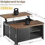 Decofy Lift Top Coffee Table with Storage Mid Century Modern Square Coffee Tables for Living Room, Large Hidden Storage Compartment, Adjustable Shelves & Sliding Door